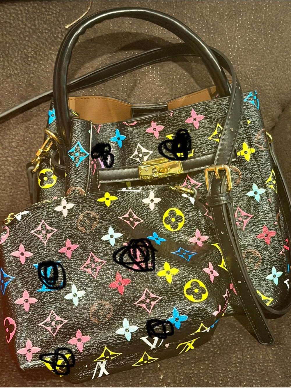 Black Multicolor Patterned Women’s Tote Bag